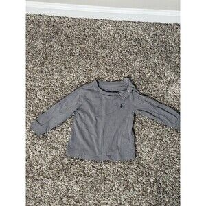 Ralph Lauren Baby Shirt 12M Gray Long Sleeve Polo Logo Excellent Condition